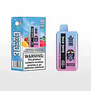 Bang King 30 000 bouffées jetables - Myrtille Framboise / Pêche Mangue Pastèque ; dispositif dégradé bleu-rose avec boîte et avertissement nicotine.