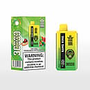 Bang King 30 000 bouffées jetables - Red Bull & Watermelon Bubble Candy ; dispositif dégradé de jaune à vert à côté de la boîte de vente au détail verte avec un grand avertissement sur la nicotine.