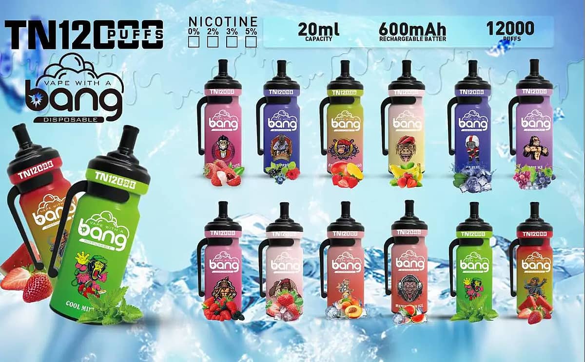 Bang TN 12000 Puffs Disposable Vape Pen 12 Flavors 0% 2% 3% 5% Nicotine, 20ml Capacity, 600mAh Battery