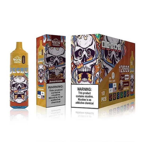 Bang Tornado 12000 Puffs Vape &ndash; Americano Flavor, Type-C, Mesh Coil, LED Light