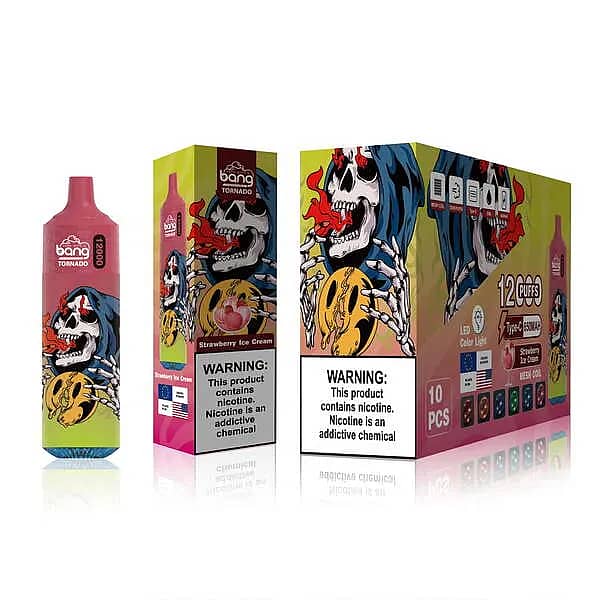 Bang Tornado 12000 Puffs Vape &ndash; Strawberry Ice Cream Flavor, Mesh Coil, Type-C Charging