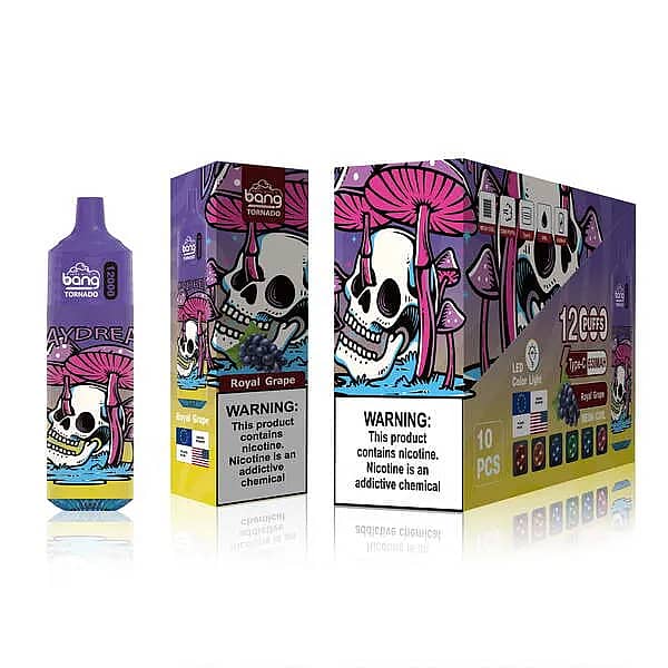 Bang Tornado 12000 Puffs Royal Grape Disposable Vape &ndash; Mesh Coil, Type-C Rechargeable, Purple Skeleton Design