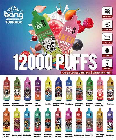 Bang Tornado – jednorazowy vape pen na 12 000 zaciągnięć, 20 smaków, cewka siatkowa typu C, bateria 650 mAh – główna strona Bang Tornado – jednorazowy vape pen na 12 000 zaciągnięć, 20 smaków, cewka siatkowa typu C, 650 mAh