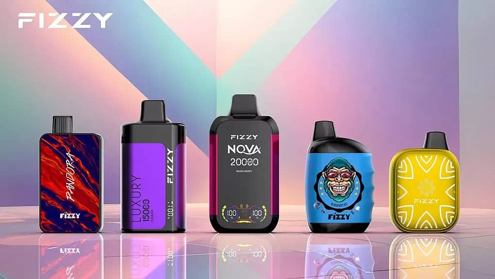 FIZZY disposable vapes collection – Pandora, Luxury 15000, Nova 20000, and mesh coil vape pens with 0% nicotine options