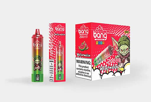 Bang Blaze Watermelon 20000 Puffs Disposable Vape with Red and Green Packaging and Goblin Artwork