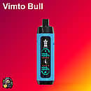 Bang King Shisha 25K disposable vape in &ldquo;Vimto Bull&rdquo; flavor &mdash; blue textured body with black mouthpiece and ends, central LED window showing Boost/Eco indicators &mdash; on a red-to-orange gradient background.