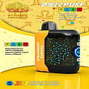 Bang Starry 25,000-puff disposable vape in &ldquo;Strawberry Banana,&rdquo; shown with a yellow/orange side panel and a black front featuring a constellation-style 3D curved screen; spec icons indicate Type-C, 800 mAh, 28 mL, and 1.0 &Omega;.