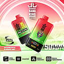 Bang King 50000 Puffs Dual Flavor disposable vape in Watermelon Ice and Blueberry Mint, red&ndash;green gradient body, digital screen, dual-flavor, mesh coil, airflow adjustable.
