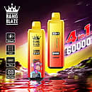 Bang Blaze 60000 Puffs 4-in-1 disposable vape &mdash; Watermelon Ice, Blueberry Mint, Fuji Ice, Lime Romance; 650mAh Type-C, 1.0&Omega; mesh, digital display.