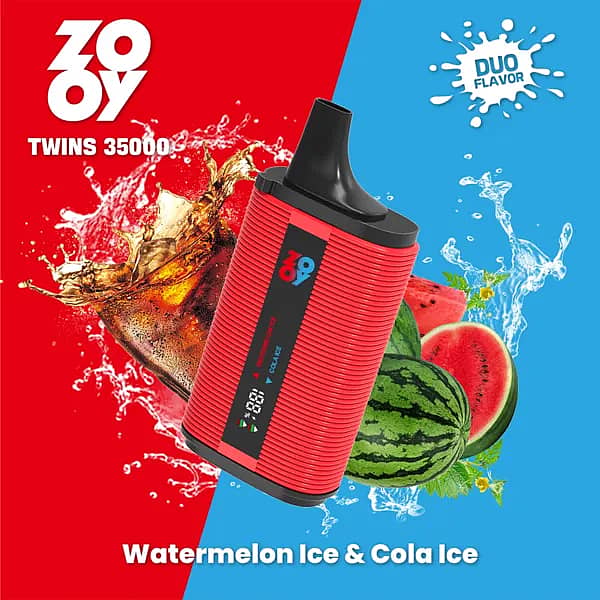 ZOOY TWINS 35000 Puffs disposable &mdash; Watermelon Ice & Cola Ice dual flavor with smart screen, dual-mesh coil, 650mAh Type-C.