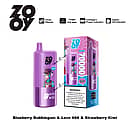 ZOOY Triple 70000 Puffs 3-i-1 engångsvape, lila enhet och låda, trippel 0,9Ω-spole med intelligent ström och digitala oljeindikatorer; smaker Blueberry Bubblegum, Love 666, Strawberry Kiwi.