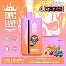 Bang Blaze 40000 Puffs disposable vape &ndash; Watermelon Sour Peach (Berries Cool) with 40ml e-liquid, 650mAh USB-C rechargeable battery, and mesh coil
