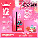 Bang Blaze 40000 Puffs disposable vape &ndash; Lychee Ice / Strawberry Lychee with 40ml e-liquid, 650mAh USB-C rechargeable battery, and mesh coil