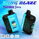 Bang Blaze 50000 Puffs Starry 50K Blueberry Ice disposable vape, dual-view product image showing the device design and LED-style screen, with Type-C charging, 550mAh battery, dual mesh, and VPU inside