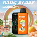 Bang Blaze 50000 Puffs Starry 50K Mango Peach disposable vape with LED-style display, Type-C charging, 550mAh battery, dual mesh, VPU inside, and quick charge