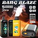 Bang Blaze 50000 Puffs Starry 50K Pineapple Coconut disposable vape with vapor cloud, LED-style display, Type-C charging, 550mAh battery, dual mesh, VPU inside, and quick charge