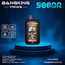 Bang King Twins 50000 Puffs disposable vape device in Cola Lemon flavor with Strawberry Skittles twin e-liquid, Type-C charging, 650mAh battery, and 28&times;2ml capacity