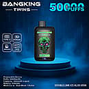 Bang King Twins 50000 Puffs disposable vape device in Double Lime Ice flavor with Aloe Vera twin e-liquid, featuring Type-C charging, 650mAh battery, 28&times;2ml capacity, and dual mesh 1.0&Omega; coil