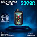 Bang King Twins 50000 Puffs disposable vape device in Mix Berry colorway with Strawberry Kiwi twin-flavor e-liquid, featuring Type-C charging, 650mAh battery, 28&times;2ml capacity, and dual mesh 1.0&Omega; coil
