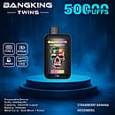Bang King Twins 50000 Puffs disposable vape device in Strawberry Banana and Heisenberg flavor pairing, with Type-C charging, 650mAh battery, 28&times;2ml capacity, and dual mesh 1.0&Omega; coil