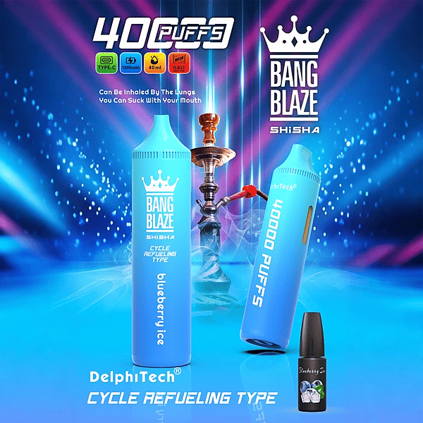 Bang Blaze 40K Refillable Vape (Shisha) cycle refueling type, Blueberry Ice, Type-C rechargeable, 40K puffs