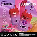 Bang Leader 80000 Puffs disposable vape, three-flavor option: Strawberry Watermelon, Grape Ice, Rainbow Candy