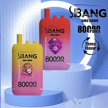Bang Leader 80000 Puffs disposable vape with three-flavor option, shown in yellow and red gradient designs