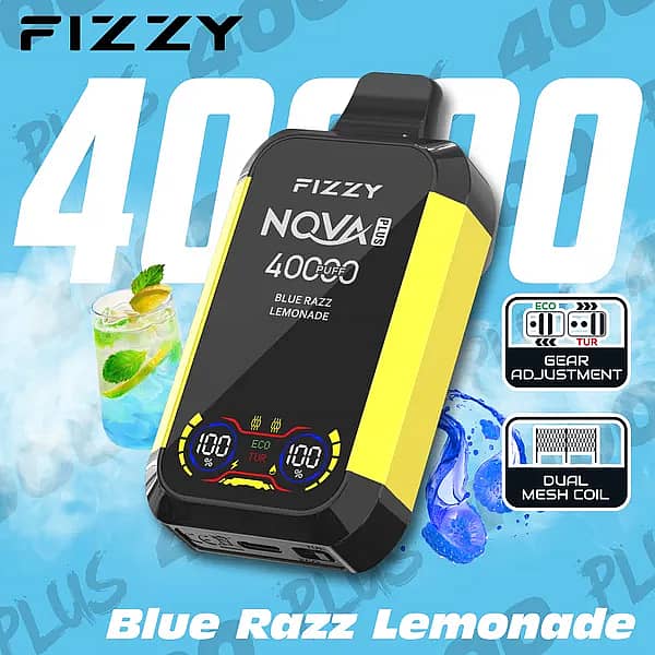 Fizzy Nova 40000 Puffs disposable vape - Blue Razz Lemonade Nova Plus avec gear adjustment et dual mesh coil
