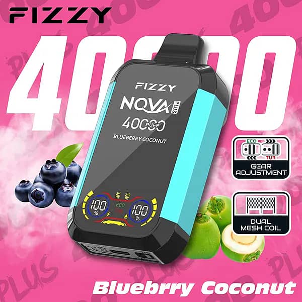 Fizzy Nova 40000 Puffs disposable vape - Blueberry Coconut Nova Plus avec gear adjustment et dual mesh coil