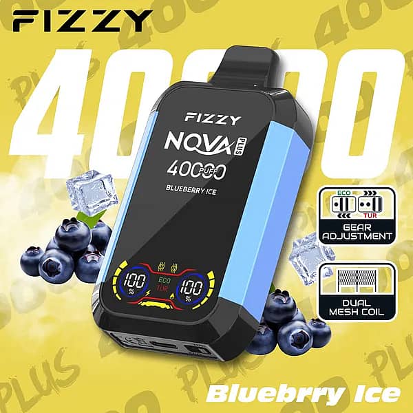 Fizzy Nova 40000 Puffs disposable vape - Blueberry Ice Nova Plus avec gear adjustment et dual mesh coil
