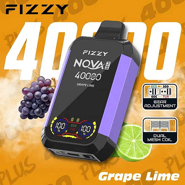 Fizzy Nova 40000 Puffs disposable vape - Grape Lime Nova Plus with gear adjustment and dual mesh coil