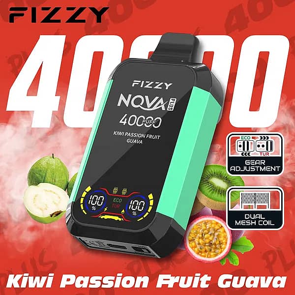 Fizzy Nova 40000 Puffs disposable vape - Kiwi Passion Fruit Guava Nova Plus avec gear adjustment et dual mesh coil