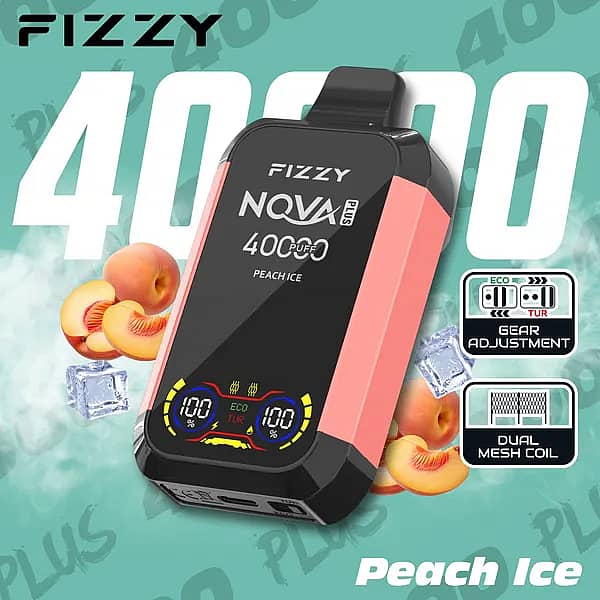 Fizzy Nova 40000 Puffs disposable vape - Peach Ice Nova Plus avec gear adjustment et dual mesh coil