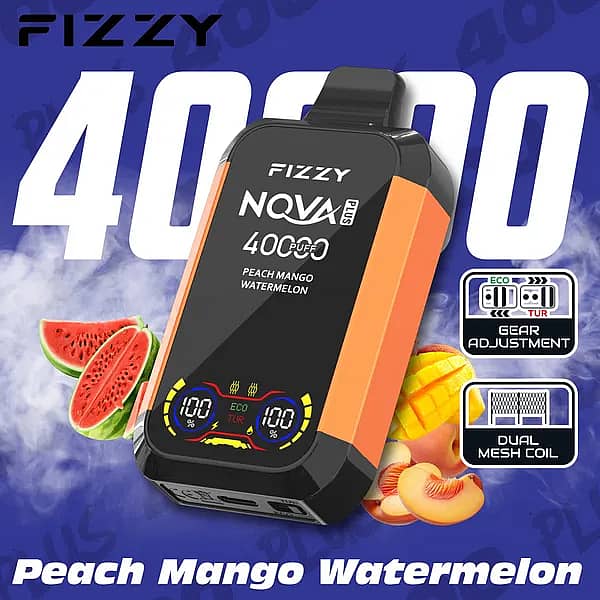 Fizzy Nova 40000 Puffs disposable vape - Peach Mango Watermelon Nova Plus avec gear adjustment et dual mesh coil