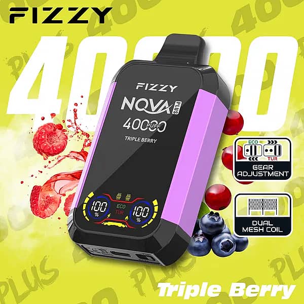 Fizzy Nova 40000 Puffs disposable vape - Triple Berry Nova Plus avec gear adjustment et dual mesh coil