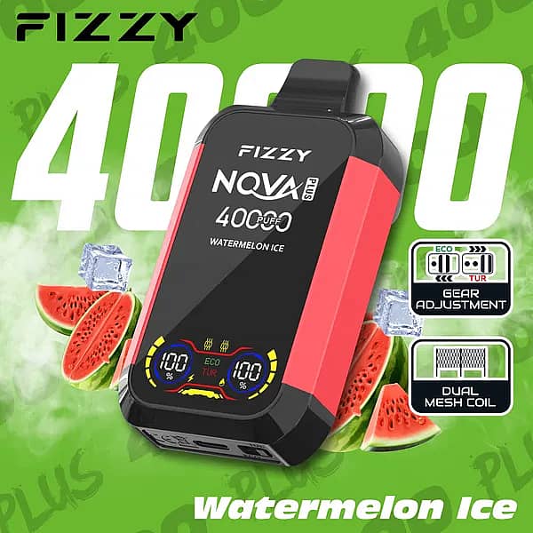 Fizzy Nova 40000 Puffs disposable vape - Watermelon Ice Nova Plus avec gear adjustment et dual mesh coil