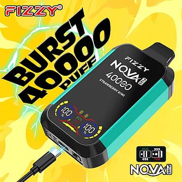 Fizzy Nova 40000 Puffs disposable vape – Strawberry Kiwi Nova Plus with smart screen and USB-C charging