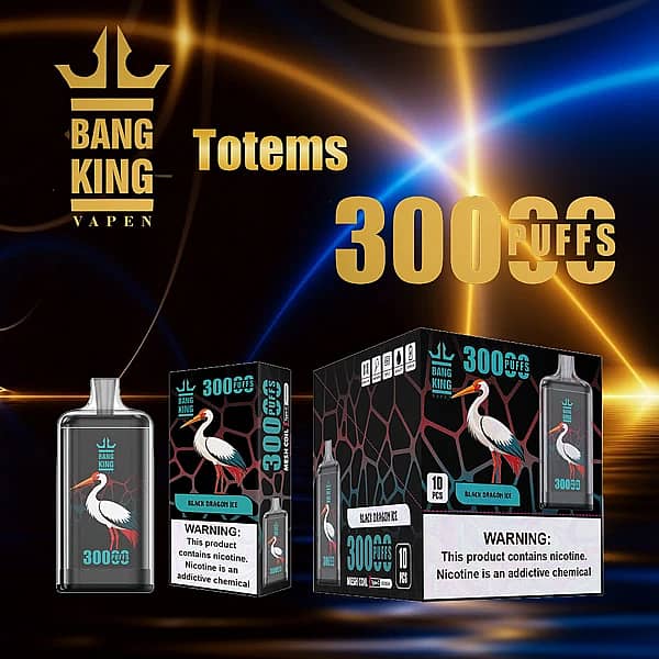 Bang King Crystal 30000 Puffs Black Dragon Ice disposable vape with retail box, mesh coil, Type-C rechargeable, 650mAh battery