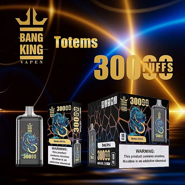 Bang King Crystal 30000 Puffs Double Apple disposable vape with retail box, mesh coil, Type-C rechargeable, 650mAh battery