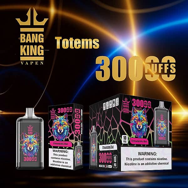 Bang King Crystal 30000 Puffs Strawberry Kiwi disposable vape with retail box, mesh coil, Type-C rechargeable, 650mAh battery