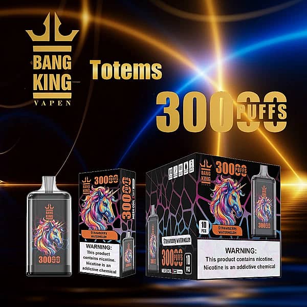 Bang King Crystal 30000 Puffs Strawberry Watermelon disposable vape with retail box, mesh coil, Type-C rechargeable, 650mAh battery