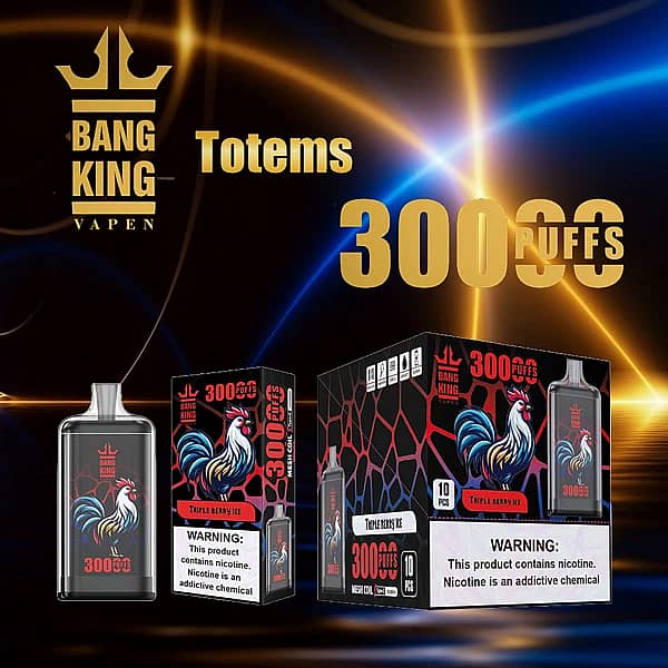 Bang King Crystal 30000 Puffs Triple Berry Ice disposable vape with retail box, mesh coil, Type-C rechargeable, 650mAh battery