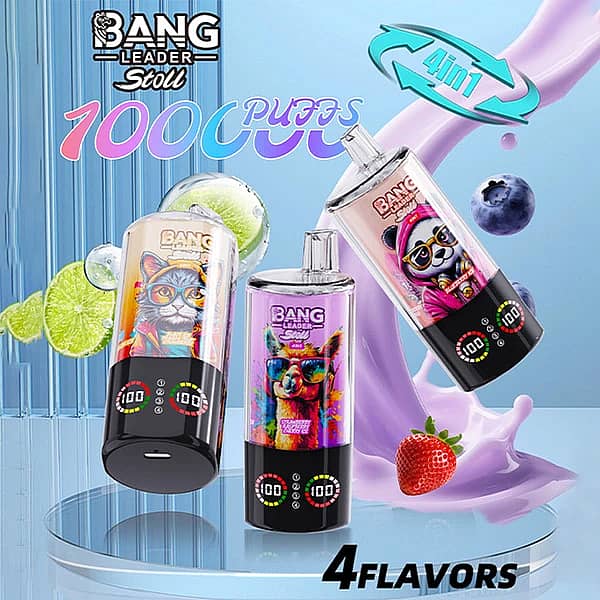 Bang Leader Stoll 100K disposable vape 4-in-1 flavors with smart display and multiple fruit options
