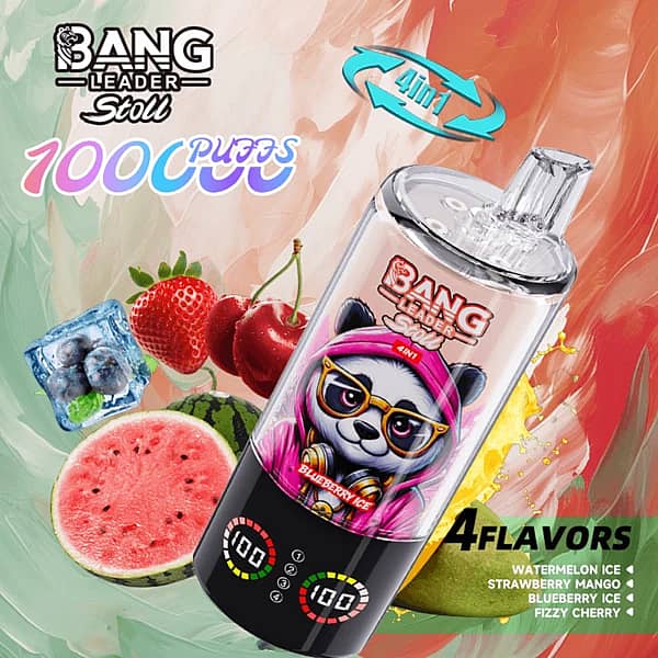 Bang Leader Stoll 100K disposable vape 4-in-1 flavors &ndash; Watermelon Ice, Strawberry Mango, Blueberry Ice, and Fizzy Cherry