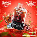 Bang Leader Stoll 120K 2-in-1 disposable vape in Cola Ice & Cherry Cranberry flavor, 120000 puffs, red device with cola splash, cherries, cranberries, and ice background
