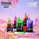 Bang Leader Stoll 120K disposable vape devices lineup with 120000 puffs branding, five color variants on podium display