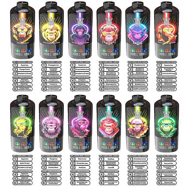 Bang Legend 150K flavor chart showing 6-in-1 adjustable flavor combinations for all variants