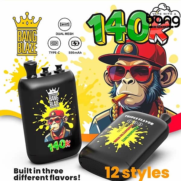 Bang Blaze 140K disposable vape &ndash; Banana Ice, Strawberry Ice Cream & Watermelon Berry triple flavors (Dual Mesh, Type-C, 550mAh)