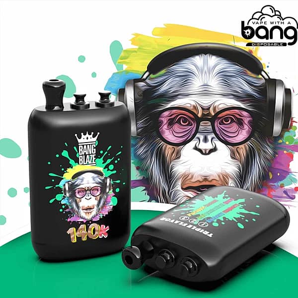 Bang Blaze 140K disposable vape &ndash; Blueberry Raspberry, Kiwi Passionfruit Guava & Pineapple Coconut triple flavors (Dual Mesh, Type-C, 550mAh)