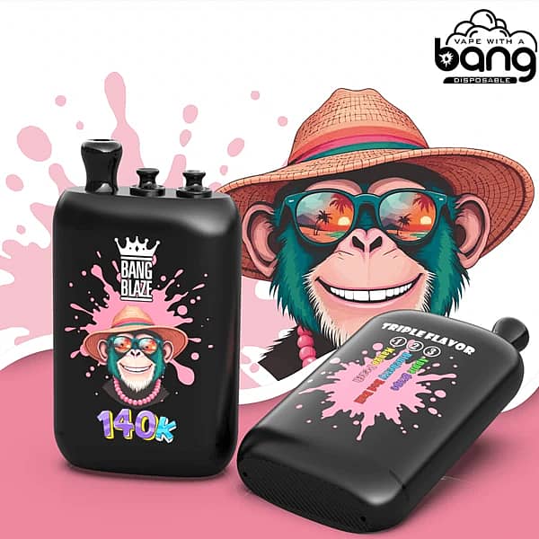 Bang Blaze 140K triple-flavor disposable vape &ndash; Mango Peach, Blueberry Red Bull & Apple Grape (Dual Mesh, Type-C, 550mAh)
